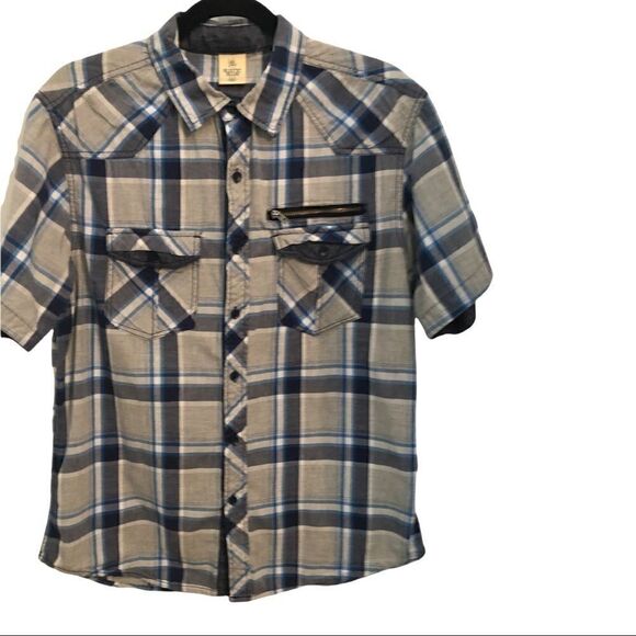 Rustic Blue button up plaid men’s shirt - Picture 2 of 5